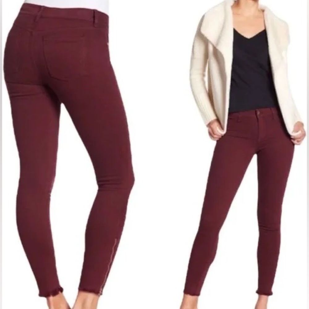 Pistola cotton blend burgundy maroon stretch skinny jeans, ankle zip 28
